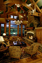 Rustic lodge living room with fireplace so cozy: 