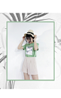 韩风休闲百搭款胸前字母植物印花圆领短袖TEET恤上衣 女2色包邮