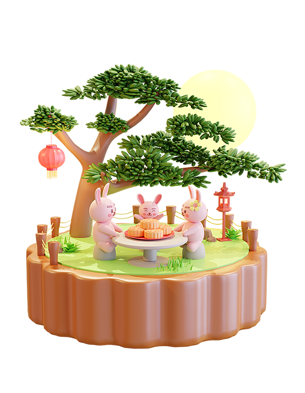 中秋节兔子月饼C4D立体三维微观场景设计...
