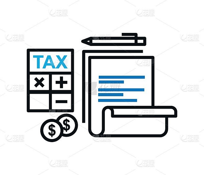 税务图标，商业和金融，税务标志，矢量图形，白色背景上的可编辑矢量。
