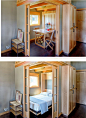 Murphy Bed / Fold-Up Table in a 400 sq ft park model home in Bellingham, WA. And check out those pocket doors! | Wildwood - Tiny House Swoon | Tiny Homes: 