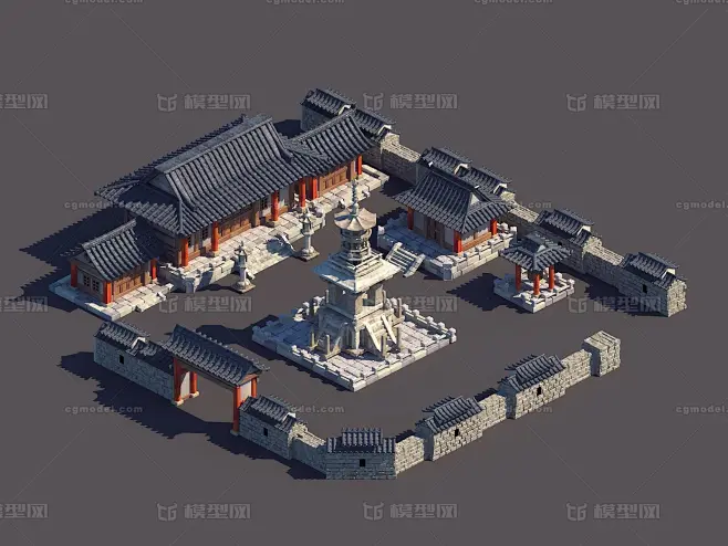 古代中式中国四合院庭院建筑-古代场景-场景-小鸡仔-CG模型网-花瓣网