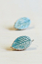 Leaf ceramic earrings ombre jewelry mint leaf