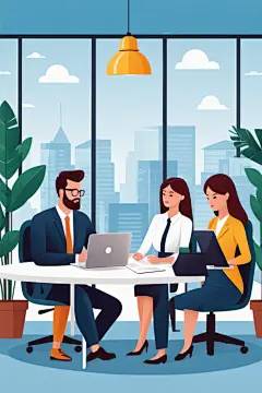 商务风格扁平风商务办公场景插画
