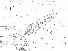 矢量,火箭,太空,白色,绘画插图,草图,黑色,插画,太空船,空的