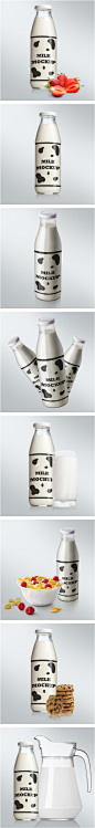 玻璃瓶牛奶瓶装饮料包装VI设计模板LOGO效果贴图PSD智能图层贴图