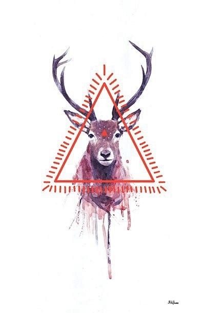 鹿头纹身鹿纹身水彩泼墨麋鹿纹身素材