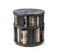 Axial Bookcase – Amy Somerville London : A rotating bookcase that absorbs many books in an elegant fashion. It is shown here in three variations: French polished European Walnut, blackened limed and waxed oak and limed and waxed oak each with patinated br