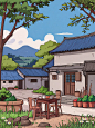 卡通插画|乡村农家小院 - 小红书