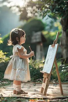 AI数字艺术儿童画画图片人物肖像摄影图