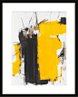 Abstract Oil painting on paper Black Yellow on white by kuzennyArt