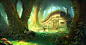 Anime 1920x1009 artwork fantasy art nature cabin