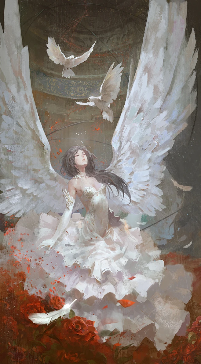 鸟人原画带翅膀的人天使原画来自cgbook.cn (898)-花瓣网