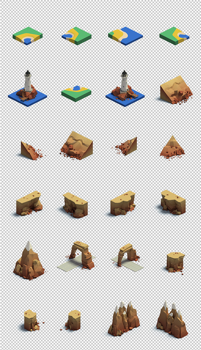 3d立体地图石头山体png模型