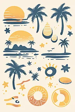 夏季元素手绘作品
