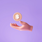 3d hand holding a coin, money-saving, online payment, and payment concept. 3d render illustration