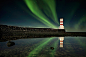 3.Gerÿar, Gullbringusysla, 冰岛。极光映衬下的灯塔。
