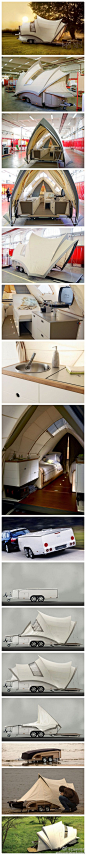 以悉尼歌剧院为设计灵感的房车，由设计师Axel Enthoven打造，造型奇特而美观的屋顶，木质走廊，实木打造的桌椅和床，设备齐全的厨房可以提供热水，甚至还有容量为36升的冰箱。 房车内部可谓应有尽有，还装配了陶瓷马桶，LED灯温控的红酒柜，咖啡吧，带水龙头的洗手池，洗浴设备甚至是电暖气。