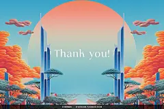 复古科幻超现实主义抽象几何建筑场景海报插画背景图片设计素材
