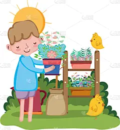 男孩,室内植物,提举,小鸡,可爱的,农业,小的,动物,春天,鸟类