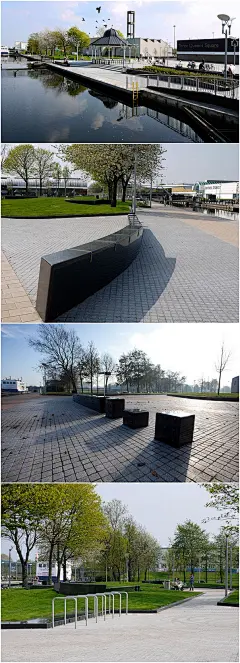 #城市广场景观设计#【South Canal银行广场重修项目】该项目是由众多相互关联的空间、三皇后广场、教堂和果园构成的。旧的铁路路线是三皇后广场路面的象征，这些旧的铁路路线被花岗岩缓冲座椅块隔绝了。铺装图案再现了所引起的轨道的本质蒸汽。#景观设计#广场设计#http://www.jiudi.net/content/?1351.html 