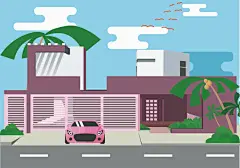 夏季插画插图全家旅行旅游度假海边沙滩风景矢量设计素材图AI (6) 