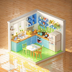AIGC：微缩剖面房间 3D-花瓣网|陪你做生活的设计师 | 路牌