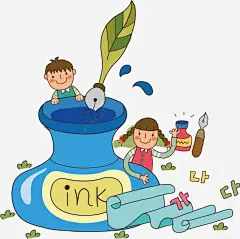 卡通矢量图png免抠素材_新图网 https://ixintu.com 卡通人物 彩色手绘 插图插画 儿童绘画 墨水 羽毛笔 儿童 男孩女孩