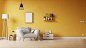 Interior frame living room with colorful white sofa