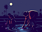 Moonlight night pond lighting story india diya moonlight vector illustration