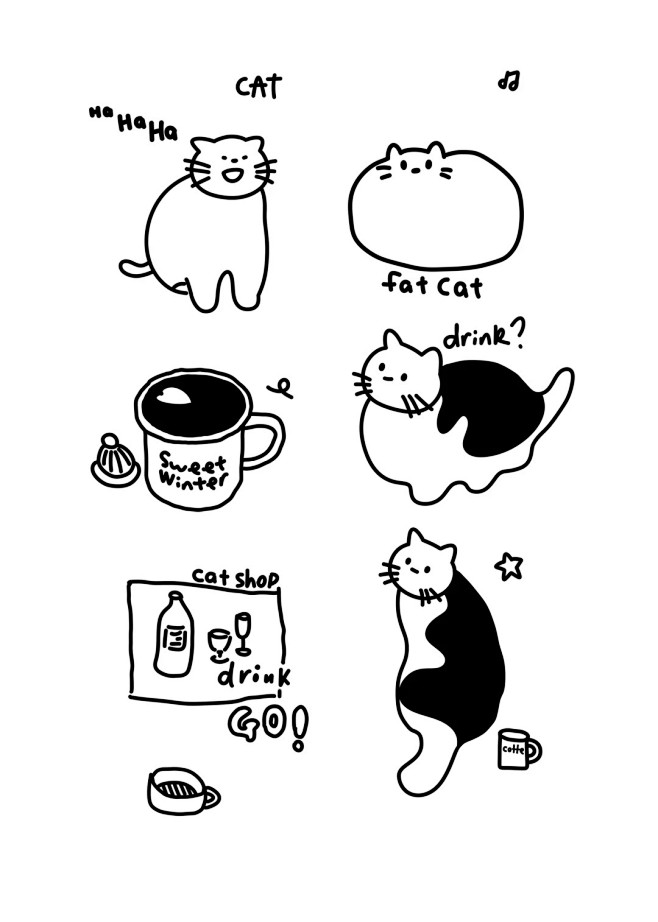 插画｜简笔画｜可爱动物猫咪CAT_1_发...