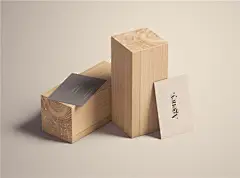 木块场景企业名片设计效果图样机PS素材免费下载 Business Card Mockup on Wood Blocks