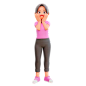 可爱的女孩在震惊的姿势 3D 插图