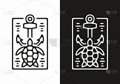 黑白海龟锚线插图设计