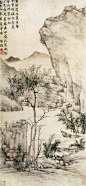 明 项德新《桐荫寄傲图》纵57.2厘米，27.1厘米。北京故宫博物院藏。