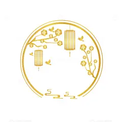 手绘金色窗梅花灯笼高清模板免费下载-趣麦麦图