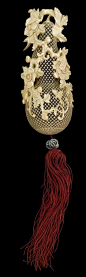 Fine Chinese open-work ivory ‘gourd’ perfumer carved with lattice wall and blossoms, no back, Emperor Qianlong/Jiaging period.