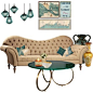Home: Living Room / Color: Teal and Camel