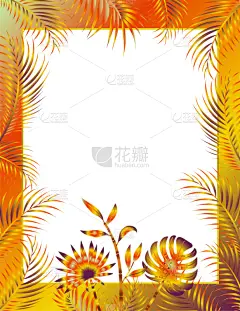 夏天,热带的边界,自然美,文书工作,贺卡,背景分离,边框,热带气候,橙色,复古风格