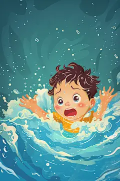 溺水事故人物设计插画