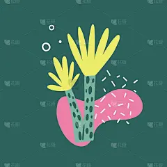 卡通热带棕榈树。手绘夏季风情画植物印花或海报，装饰多彩的丛林椰子，抽象的异国情调植物装饰向量孤立的斯