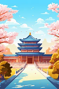 AI数字艺术国庆节建筑漫画扁平风插画