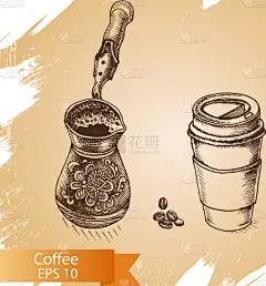 咖啡,草图,分离着色,商务,杯,早餐,豆,摩卡咖啡,餐馆,装饰