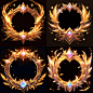 The icon of the League of Legends circular badge, surrounded by golden flames and gems. There is an empty banner at the bottom of the emblem. It has sharp edges that look like a game UI element, symmetrical composition, strong visual impact, high resoluti