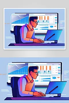 活力扁平插画中的仪表盘-众图网