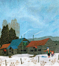 【日本画家原田泰治画笔下的旧日本风情】
—— 雪国的天空下，广袤的世界一片银装素裹。时光静静地流淌着，声音都奇妙地消失了。