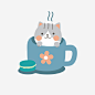蓝色杯子猫咪手绘矢量图高清素材 动物 卡通 微笑 手绘 杯子 猫咪 花朵 马卡龙 矢量图 免抠png 设计图片 免费下载