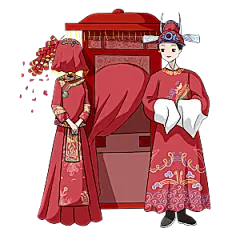 卡通中式婚礼新人中式古典中国风人物婚庆
