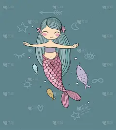 可爱的卡通小美人鱼。Siren 。海洋主题.