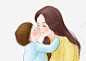 手绘水彩清新插画母亲节亲吻妈妈 免抠png 设计图片 免费下载 页面网页 平面电商 创意素材